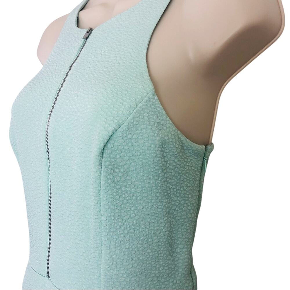 Express Fit & Flare Turquoise Sleeveless Dress Front Zip Pockets Lace Trim - Picture 3 of 16